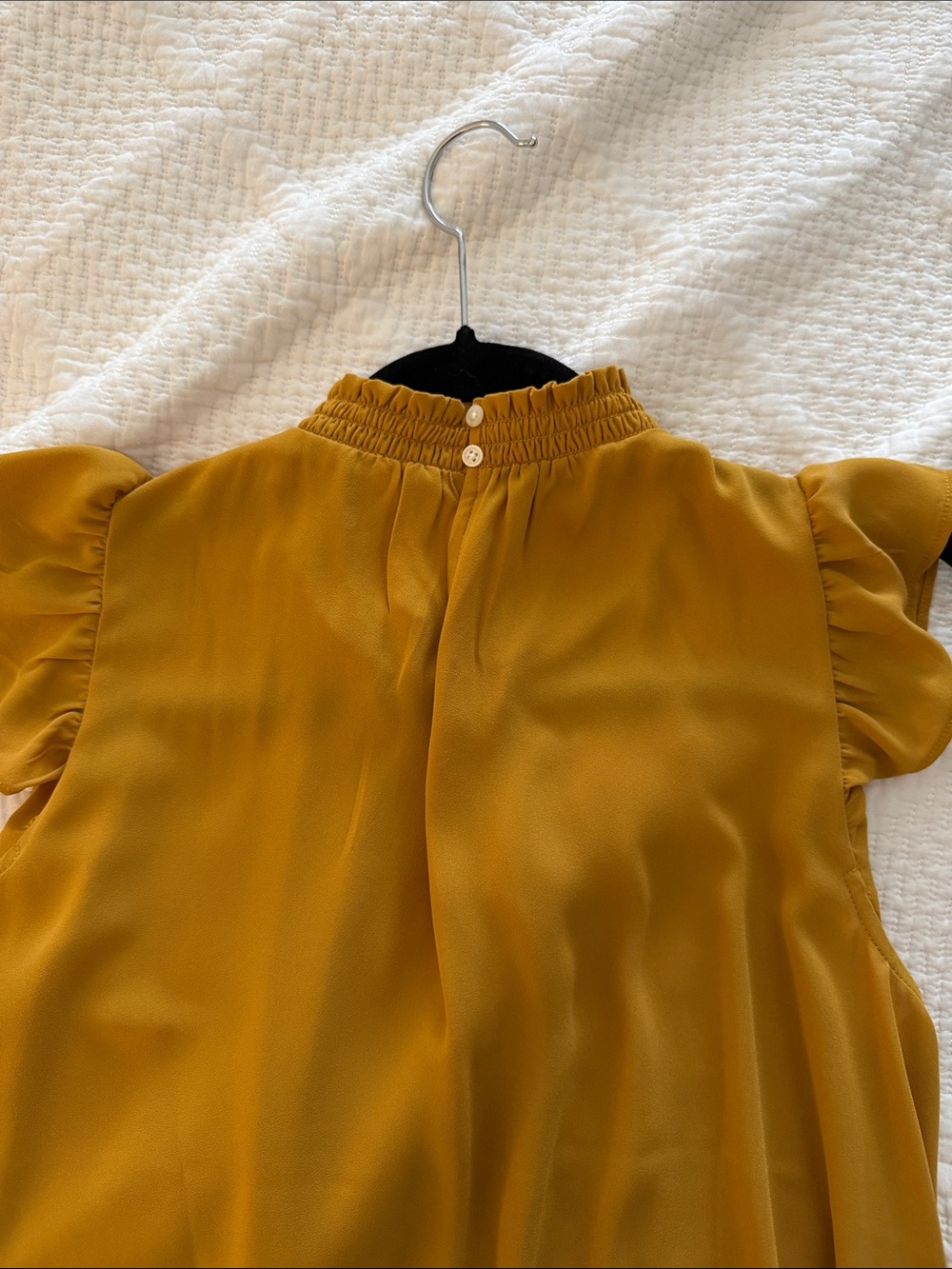 LOFT Mustard Ruffle-Neck Flutter Sleeve Blouse - Picture 2 of 2